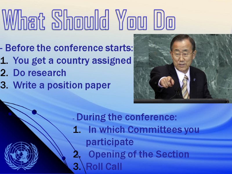 What Should You Do - Before the conference starts: You get a country assigned